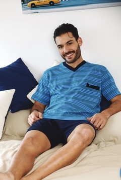 PIJAMA DE HOMBRE RAYADO ESCOTE EN V MANGA CORTA - TIPICO - ART: 750
