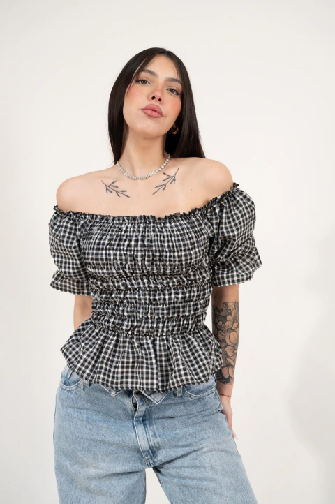 CHLOE - BLUSA CUADRILLE MANGA CORTA