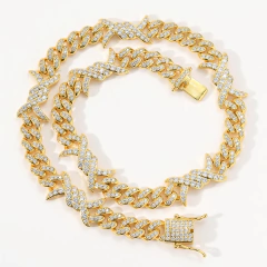 Cadena Cubana de Puas con Strass ZIRCON -24 inch - Baño oro 14 kl - u$120 - MOD1