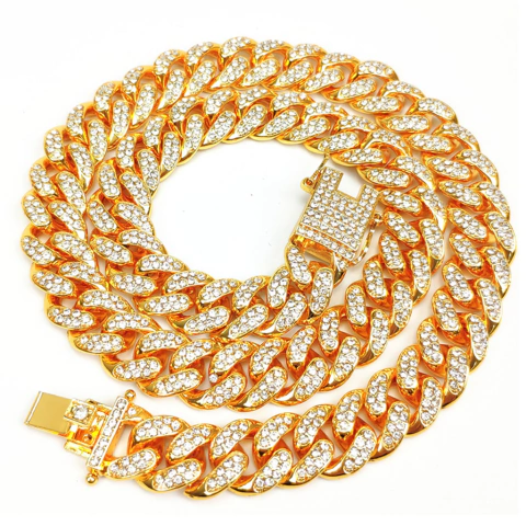 Cadena Cubana con Strass Style 5 - 18 inch