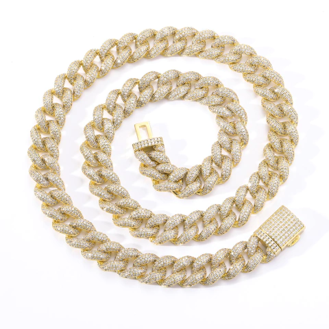 Cadena cubana con Strass ZIRCON - 20 inch - Baño oro 14 kl - u$150 - MOD7