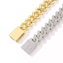 Cadena Cubana cuadrada ancha con Strass ZIRCON - 24 inch - Baño oro 14 kl - u$165 - MOD10 - KITCH TECH