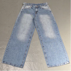 Pantalón Jean Baggy Celeste Corazón Bordado Cintura Regulable