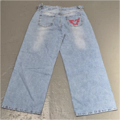 Pantalón Jean Baggy Celeste Corazón Bordado Cintura Regulable - comprar online