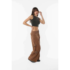 Pantalon Cargo Gabardina Rowana Marron - KITCH TECH