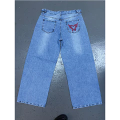 Pantalón Jean Baggy Celeste Corazón Bordado Cintura Regulable - KITCH TECH