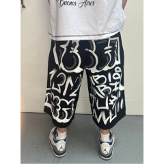 Imagen de Bermuda Jean Intervenido Graffiti Hip Hop Baggy Negro