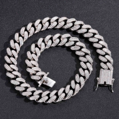 Cadena Cubana "ROMA" Baño de Oro Blanco 14K 18MM Zirconias - Mod 21 - 20 Inch - (220 USD)