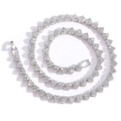 Cadena Eslabon "Corazon" Love Plateada 6,5MM Zirconias - Mod 36 - 16 Inch