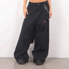 Jean Super Baggy Wide Leg BETH Mid Waist Jet Black Ripped