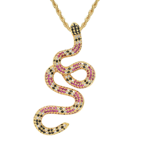 Dije con Cadena Serpiente Cobra Full Ice 14K