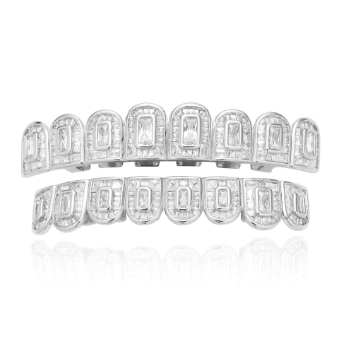 Grillz Parrila Dientes FULL Zircon Baño 14K Cathedral - Plateados - buy online