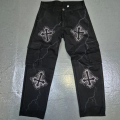 Pantalon Jean Ancho Negro Rayos y Cruces