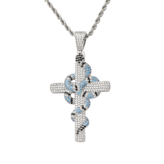 Dije "Gucci Snake" Baño Oro Blanco GOD 14k Zircón Full Strass - Celeste - comprar online