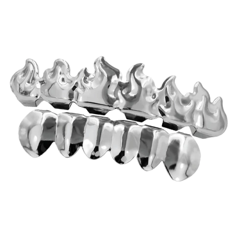 PARRILLA PARA DIENTES GRILLZ "FIRE" BAÑO PLATA