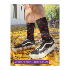 Medias Caña Alta Negra Lunar Rojo - comprar online