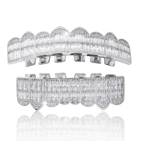 Parrilla para Dientes Grillz Zircon Cubic Baño Plata