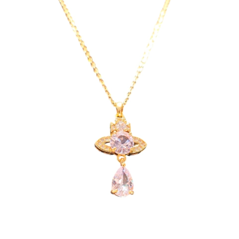 Cadena con dije Corazón Rosa - Dorada - (copia)