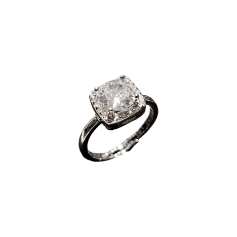 Anillo Regulable Acero Inox Piedra Cuadrada