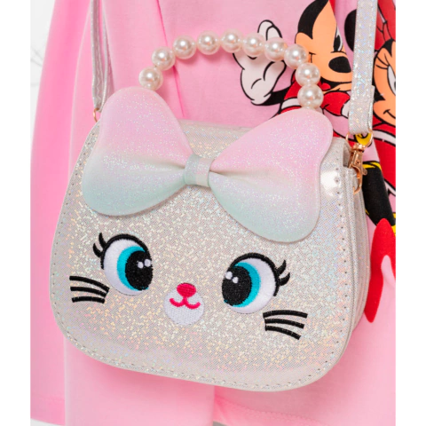 Cartera Holografica Gato Kawaii Bordado