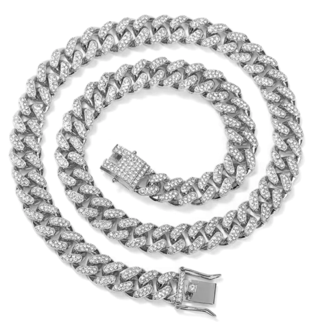 Cadena Cubana Bix Strass Plateada 0010 60 Cms - 24Inch