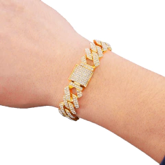 Pulsera Brazalete Cubana Strass Zigg 013 22Cms - Dorada