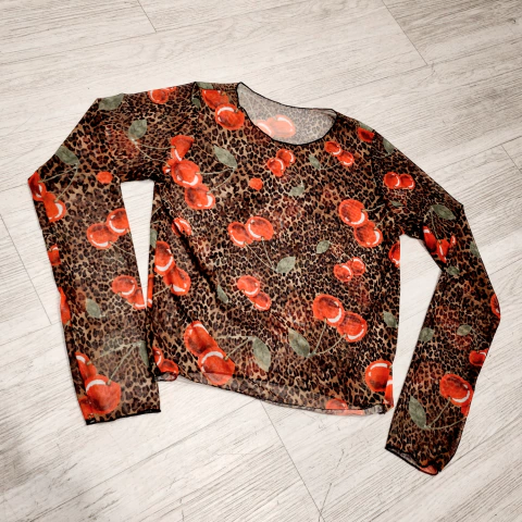 Top Microtul Cherry Leopard Manga Larga