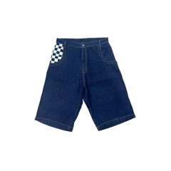 Bermuda Larga Bolsillo Cuadros Azul