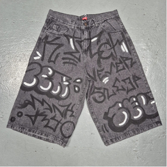 Bermuda Jean Intervenido Graffiti Hip Hop Baggy Gris