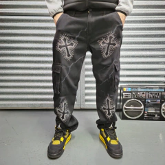 Pantalon Jean Ancho Negro Rayos y Cruces - KITCH TECH