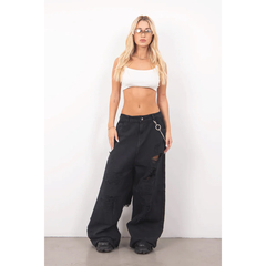 Jean Super Baggy Wide Leg BETH Mid Waist Jet Black Ripped
