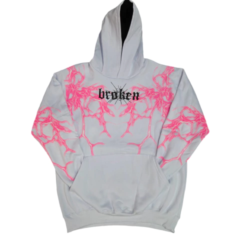 Buzo Hoodie Mariposa Storm Lightning - Blanco/Rosa