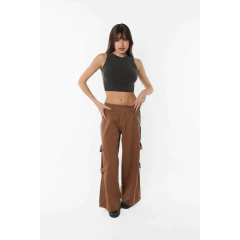 Pantalon Cargo Gabardina Rowana Marron