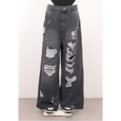 Jean Baggy Wide Leg BETH Mid Waist Stone Black Ripped