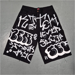 Bermuda Jean Intervenido Graffiti Hip Hop Baggy Negro - comprar online