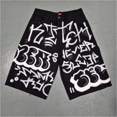 Bermuda Jean Intervenido Graffiti Hip Hop Baggy Negro - buy online