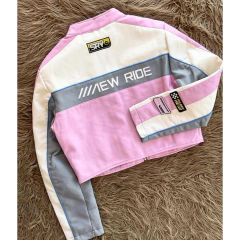 Campera Crop Racing MotoMami Simil-cuero 01 Rosa - comprar online