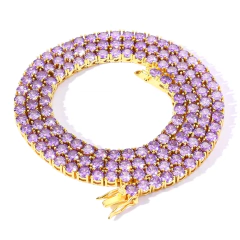 Cadena Tennis "SYRU" Baño de Oro 14K Zirconias Violetas - Mod 32 - 18 Inch - (80 USD)