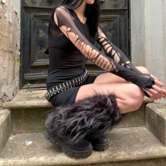 Polainas Y2K Peluche Fluffy - Negra on internet
