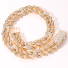 Cadena Cubana "AINA" Coffee Beans 20MM Baño de Oro 14K - Mod 24 - 18 Inch - (220 USD)