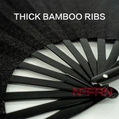 Abanico Estampado Madera Bamboo Importado Glitter Black - comprar online