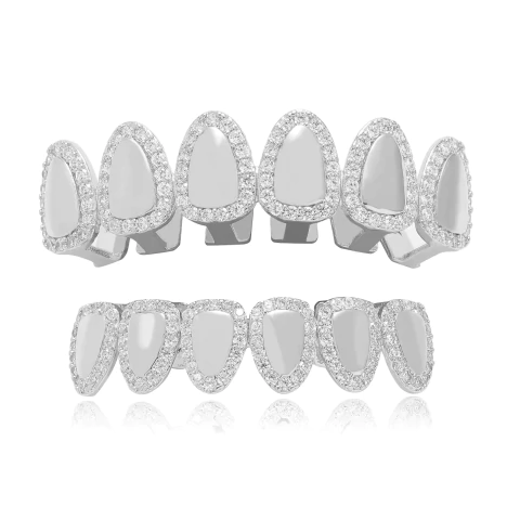 Grillz Parrila Dientes FULL BAÑO 14K Zircon - Plateado - buy online