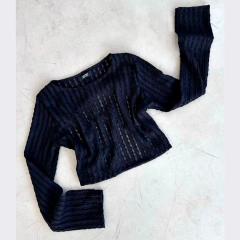 Top Manga Larga Espalda Abierta Negro