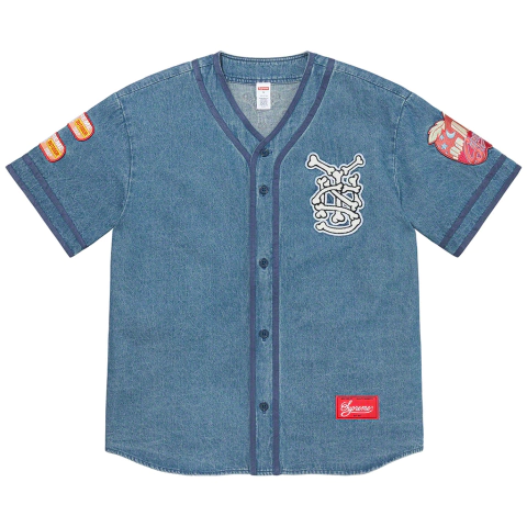 Casaca Supreme Patches Denim Baseball Jersey Denim 480usd