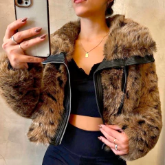 Campera Peluche Animal Print Marron