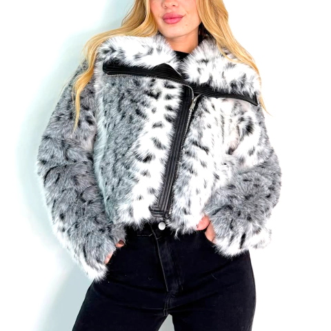Campera Peluche Animal Print Blanco - comprar online