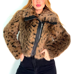 Campera Peluche Animal Print Marron - comprar online