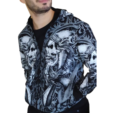 Buzo Con Cierre Full Estampa Craneos