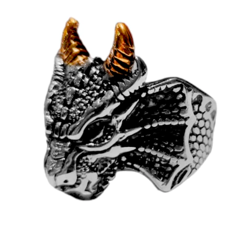 Anillo Acero Dragon Draco Dorado - Talle 8
