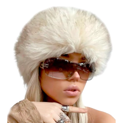 Gorro Ruso Peluche Impermeable Invierno Y2K - Blanco Crema